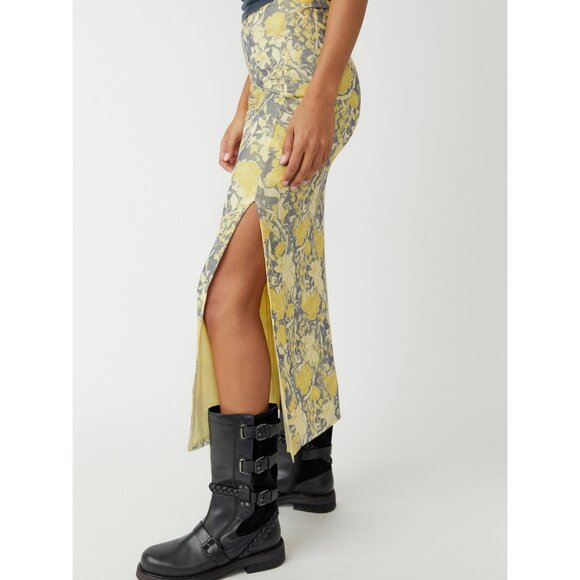 Free People Yellow and Gray Midi Skirt - Picture 8 of 11